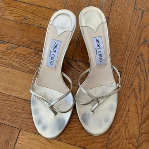 JIMMY CHOO Silver Low Heel Sandals Size 9.5